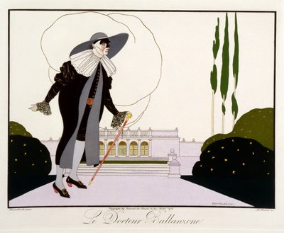 Doktor Ballanzone, a Le Journal des Dames et des Modes "Maszkok és karakterek az olasz színházból" kiadásából, metszett Henri Reidel (fl.1914-20) 1914 (színes litó) alkotó: Umberto (after) Brunelleschi