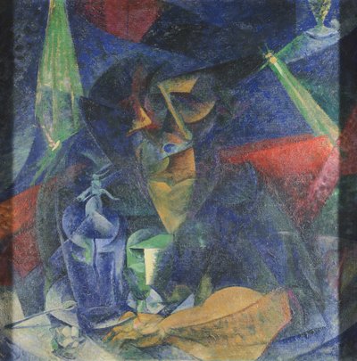 Umberto Boccioni (1882-1916) női alakja asztalnál, olaj, vászon, 86x86 cm, 1912 körül alkotó: Umberto Boccioni