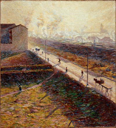Reggel vagy „” A külvárosi út kora reggel”” Umberto Boccioni (1882-1916) festménye 1909 V. 60x55 cm Magángyűjtemény alkotó: Umberto Boccioni