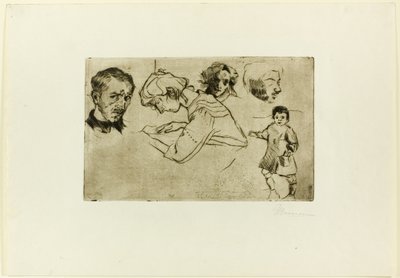 Vázlatok négy fejről és egy gyerekről alkotó: Umberto Boccioni