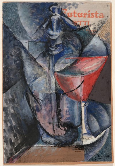 Csendélet: Üveg és szifon alkotó: Umberto Boccioni