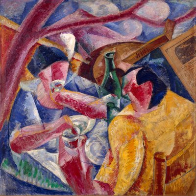 A lugas alatt, Umberto Boccioni (1882-1916) nápolyi festménye 1914. Olaj és kollázs, vászon. Homályos. 83x83 cm Milánó, Novecento Múzeum alkotó: Umberto Boccioni