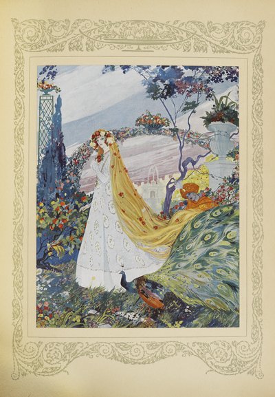 Göndör haját mindig virágkoronával takarta a fején, a „Contes du Temps Jadis” vagy a „Tales from Times Past” illusztrációja, 10. o. alkotó: Umberto Brunelleschi