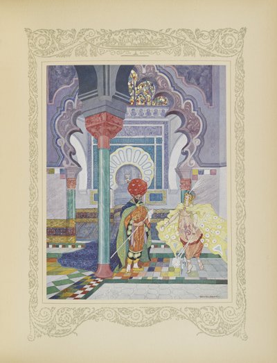 A tündérherceg három elvarázsolt gyékényt adott, a „Contes du Temps Jadis” vagy „Tales from Times Past” illusztrációja, 86. o. alkotó: Umberto Brunelleschi