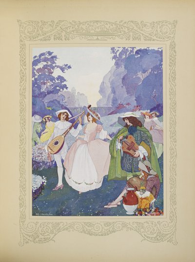 Voltak pásztorok és pásztorlányok, akik furulya és dudaszóra táncoltak, illusztrációk a „Contes du Temps Jadis” vagy „Múlt idők meséiből”, 74. o. alkotó: Umberto Brunelleschi