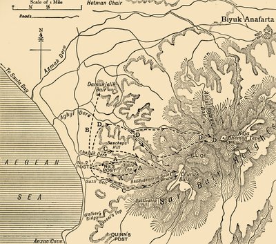 ANZAC előrenyomulása, Gallipoli-félsziget, első világháború, 1915, c1920. alkotó: Unbekannt