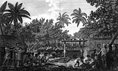 Emberáldozat egy moraiban, Otaheitében, Cook kapitány jelenlétében, 1773 alkotó: Unbekannt