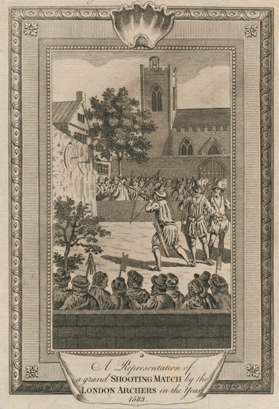 A londoni íjászok nagyszabású lövöldözős mérkőzésének ábrázolása 1583-ban. alkotó: Unbekannt
