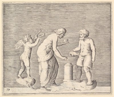 Egy nő és férfi áldozatot Ámor jelenlétében, megjelent kb. 1599-1622. alkotó: Unbekannt