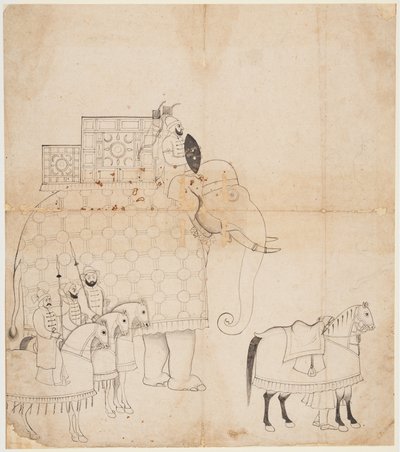 Egy rajz a Caparisoned Elefántról és a lovakról, c. 1760. alkotó: Unbekannt