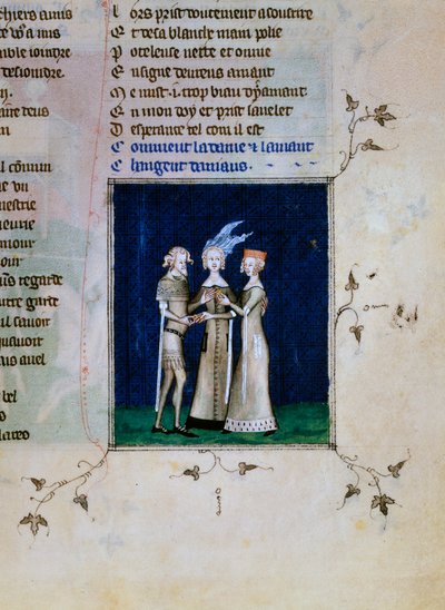 Egy lovag és egy hölgy gyűrűt cserél, c1350 alkotó: Unbekannt