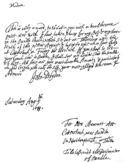 John Dryden 1631-12700 angol költő levele, 1699 1840 alkotó: Unbekannt