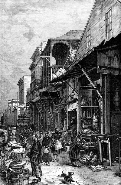 Piactér San Franciscóban, Kaliforniában, Amerikai Egyesült Államokban, a 19. század közepén, 1880 körül alkotó: Unbekannt