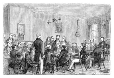 A Kukoricatörvény-ellenes Liga találkozója Newalls Buildingben, Manchester, 1838 c1895 alkotó: Unbekannt