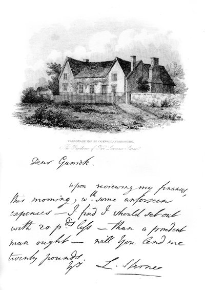Sterne feljegyzése Garrickhoz és a Yorkshire-i Sternes-ház képe, 18. század, 1840 alkotó: Unbekannt