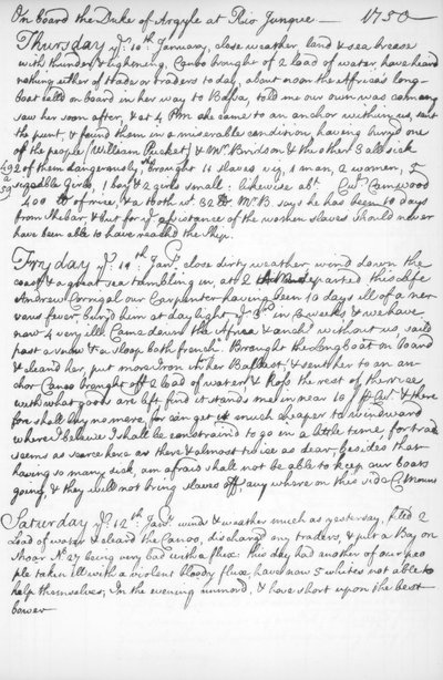 Egy oldal John Newton folyóiratából, 1750-1754, 1965 alkotó: Unbekannt