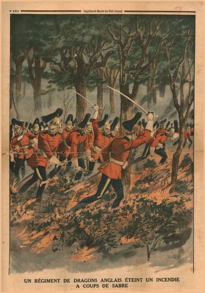 Egy angol dragonyos ezred szablyacsapásokkal oltja el a tüzet, 1914. alkotó: Unbekannt