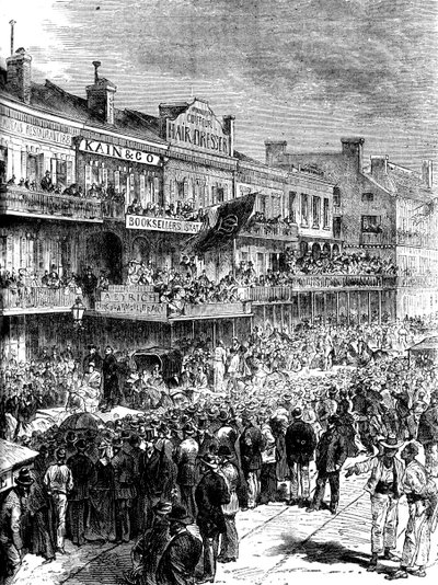 Egy utca New Orleansban a választás napján, 1860 c1880 alkotó: Unbekannt