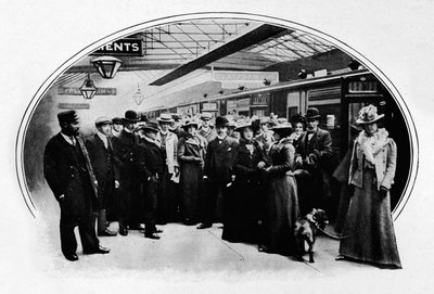 Turné induló színházi társaság, Euston Station, London, 1900 1901 alkotó: Unbekannt