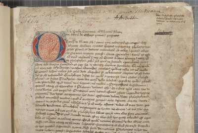 Marcus Tullius Cicero filozófiai munkáinak átirata, három kézben, látszólag az 1471-es editio romanából, széljegyekkel Archibald Whitelaw és mások kezében, 1480 körül (tinta pergamenen) alkotó: Unbekannt