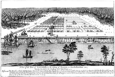 Kilátás Savannah városára, Georgia gyarmatában, Dél-Karolinában, 1741, 1880 alkotó: Unbekannt