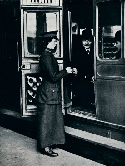 Egy jegyvizsgáló nő a munkahelyén, 1914 alkotó: Unbekannt