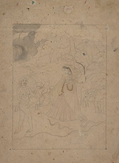 Abhisarika Nayika hősnő Braving the Night, K. 1800. alkotó: Unbekannt
