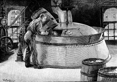 Komló hozzáadása a sörfőzéshez egy amerikai sörfőzdében, 1885 alkotó: Unbekannt