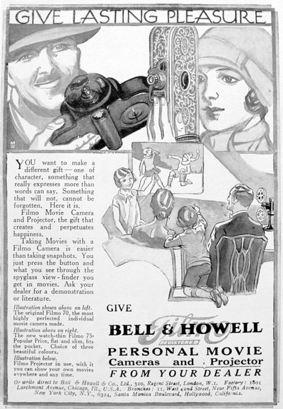Bell & Howell személyi filmkamerák és projektorok hirdetése, 1920-as évek alkotó: Unbekannt