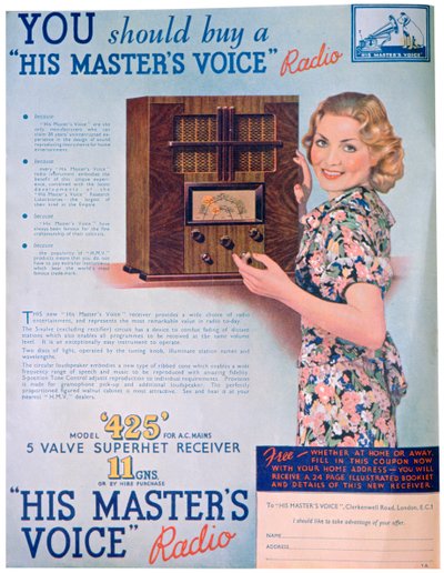 A His Masters Voice rádiók reklámja, 1936 alkotó: Unbekannt