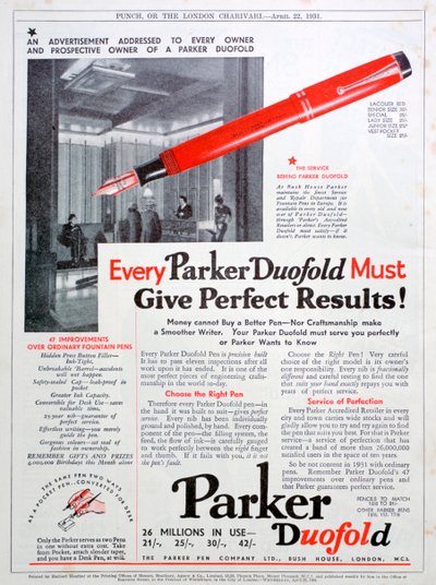 Parker tollak hirdetése, 1931 alkotó: Unbekannt