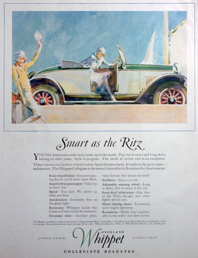 Az Overland Whippet Collegiate Roadster autó hirdetése, 1927 alkotó: Unbekannt