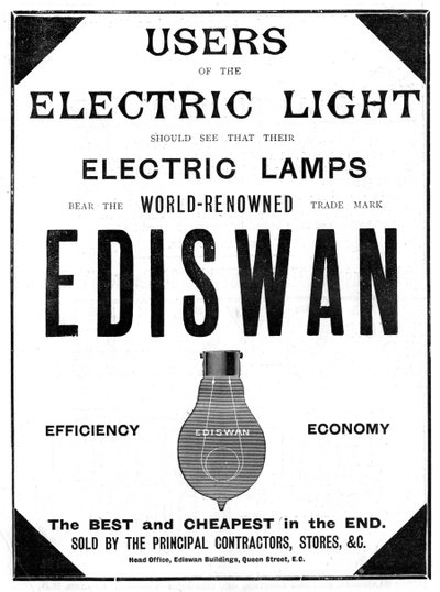 Werbung für Ediswan-Glühlampen, 1898 von Unbekannt