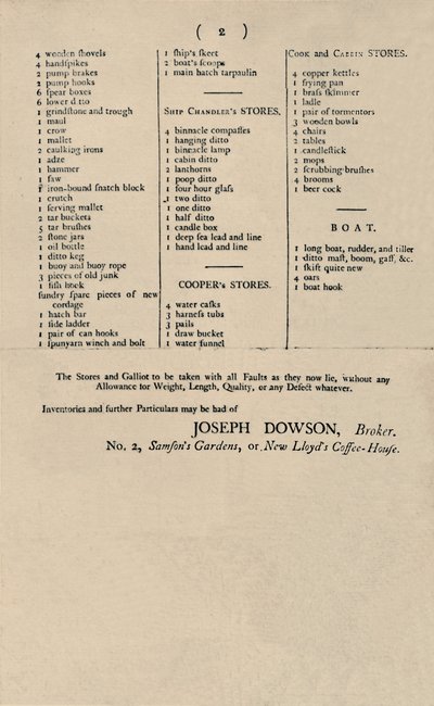 A Candle eladásáról szóló hirdetés a Lloyds-nál, 1796, 1928 alkotó: Unbekannt
