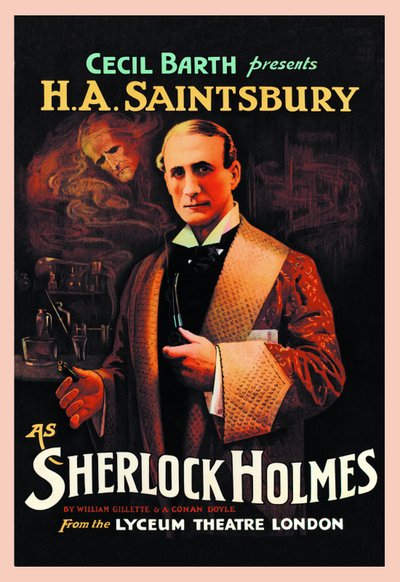 William Hooker Gillette (1853-1937) és Arthur Conan Doyle (1859-1930) "Sherlock Holmes" színházi darabja: "Cecil Barth bemutatja H A Saintsburyt (Harry Arthur Saintsbury 1869-1939), mint Sherlock Holmes" Theatre London, 1903 alkotó: Unbekannt