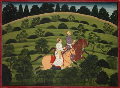 Akrura Rides Toward Dwarka, oldal a nagy Basohli Bhagavata Purana c. 1760-1765. alkotó: Unbekannt