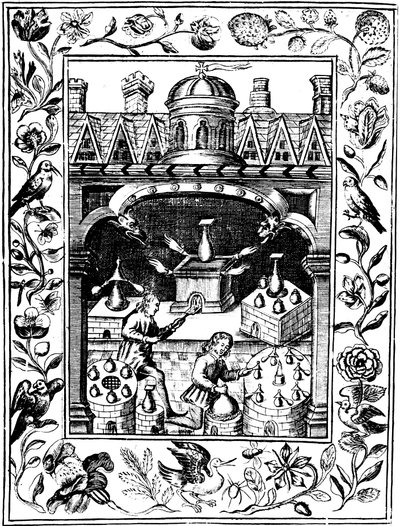 Különféle kemencéket és edényeket bemutató alkímiai laboratórium, 1652 alkotó: Unbekannt