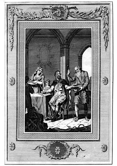 Nagy Alfréd, aki felosztja kenyerét egy szegény zarándokokkal, 9. század, 1772 alkotó: Unbekannt