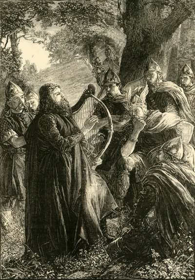 Nagy Alfréd, Harpernek álcázva, Guthrum előtt játszik, 878, 1890. alkotó: Unbekannt