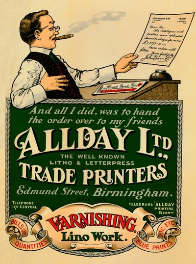 Allday Kft., Trade Printers hirdetés, 1910 alkotó: Unbekannt
