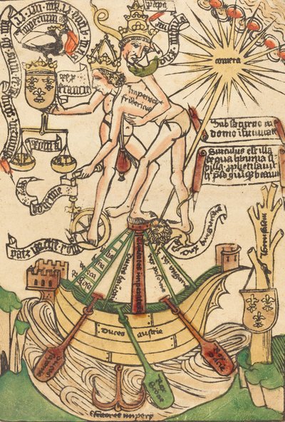 Pál pápa és III. Frigyes császár találkozásának allegóriája, c. 1470. alkotó: Unbekannt