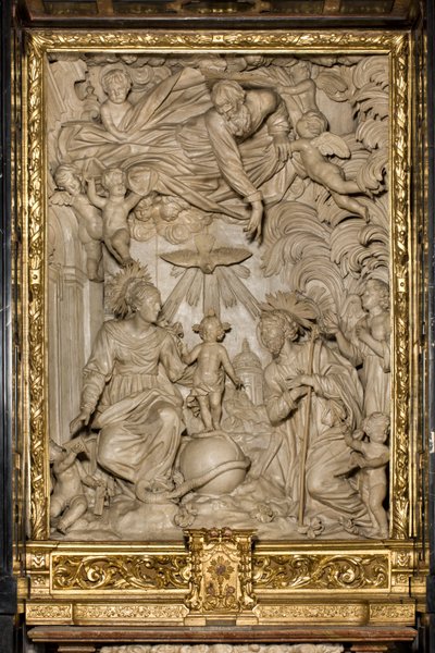 Szent József oltár vagy a Szent Család oltára, dombormű, Giacomo Bertesi 1668, Santa Maria Assunta székesegyház, székesegyház, Cremona, Lombardia, Olaszország (fotó) alkotó: Unbekannt