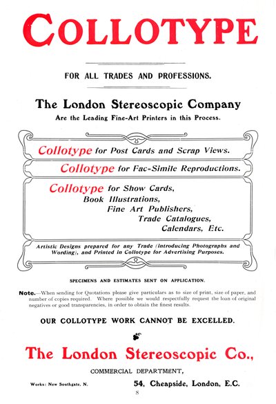 A The London Stereoscopic Company által kínált Collotype eljárás hirdetése, 1903 alkotó: Unbekannt