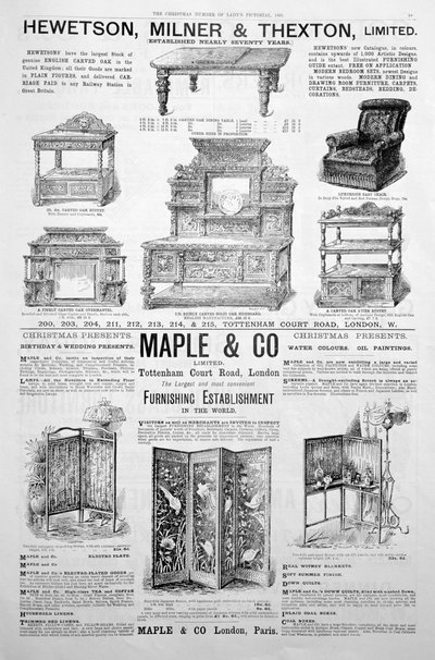 Egy hirdetési oldal az 1891. karácsonyi Ladys Pictorial magazinban alkotó: Unbekannt