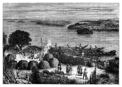 Tábor a Kongó folyónál, Afrika, 1890 alkotó: Unbekannt