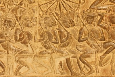 Angkor Wat dombormű-szobor részlete a Kurukshetra csatából, Siem Reap, Kambodzsa alkotó: Unbekannt