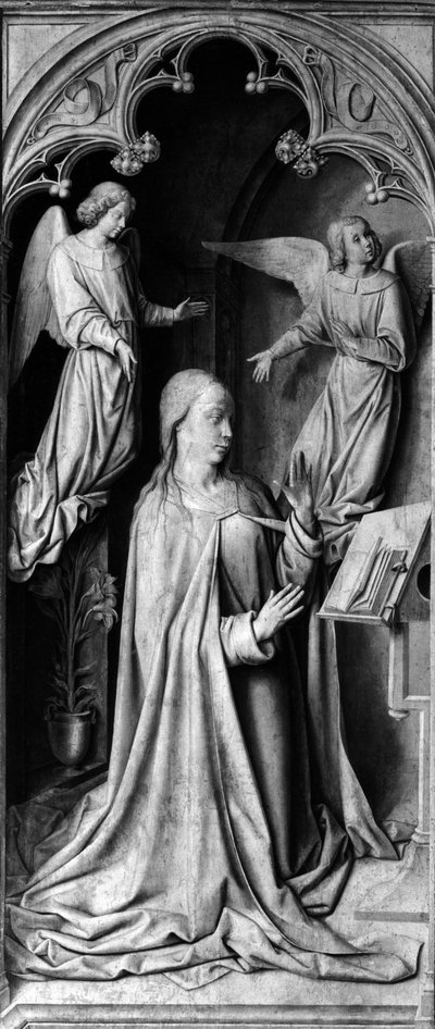 Angyali üdvözlet A tripszin hátoldala, bal oldali rész. Moulins mester vagy Jean Hey (1450-1505) festménye XV. Cathedrale Notre Dame, Moulins (Allier) alkotó: Unbekannt