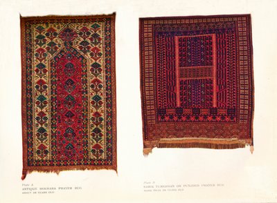 Antik Bokhara imaszőnyeg és Sarik Turkoman vagy Punjdeh imaszőnyeg, 1920 alkotó: Unbekannt