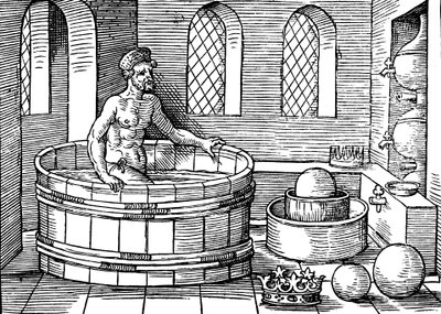 Arkhimédész Kr.e. 287-212, ókori görög matematikus és feltaláló, fürdőjében alkotó: Unbekannt