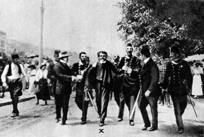 Gavrilo Princip letartóztatása, Ferenc Ferdinánd főherceg gyilkosa, 1914 alkotó: Unbekannt